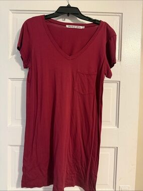 Michael Stars V-Neck Pocket Tee Dress - Wine